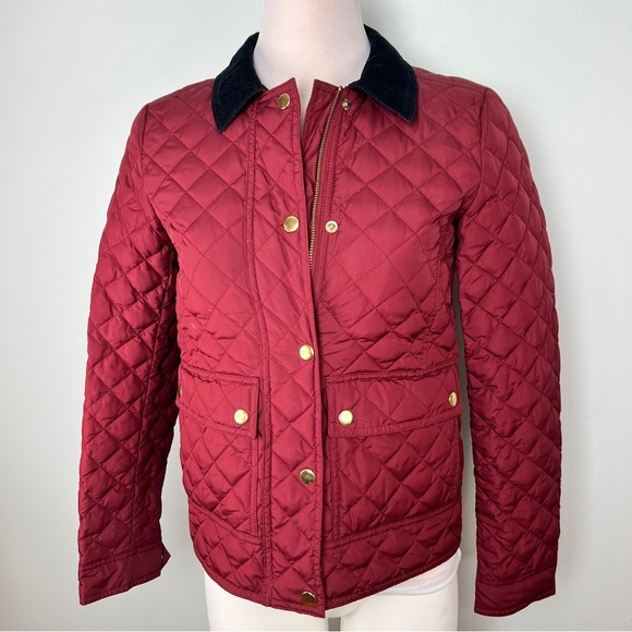J. Crew Jackets & Blazers - J.Crew Quilted Down-Filled Jacket Burgundy Corduroy Collar Women’s Size XS